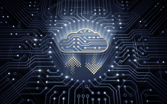 A digital cloud on a circuit board. 