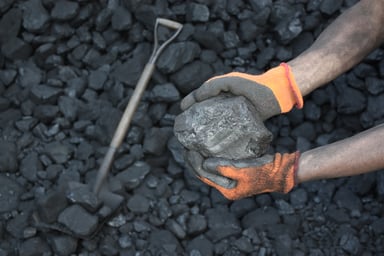 Coal in the hands of a miner.