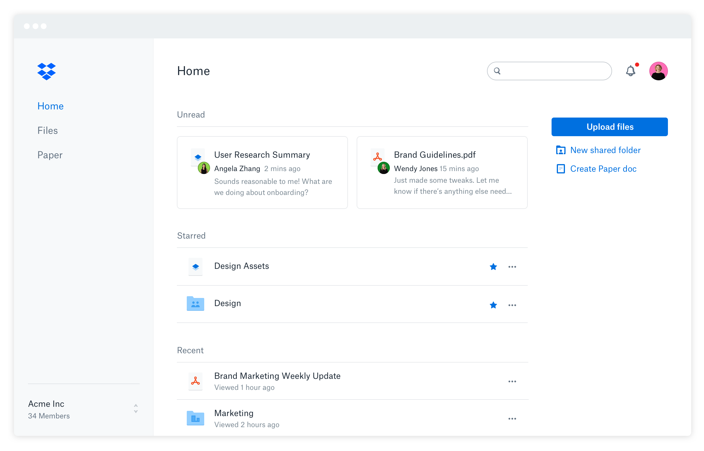 Dropbox web interface