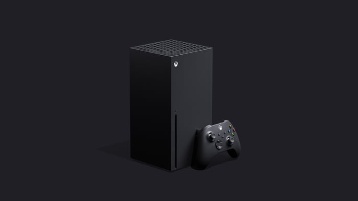 Microsoft's Xbox Series X console and a controller.