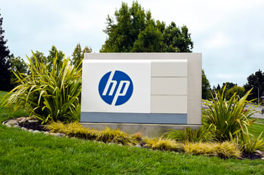 HP corporate logo on an office sign IS HP