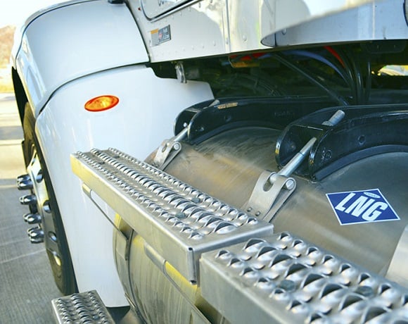 LNG fuel tank on a heavy-duty truck.