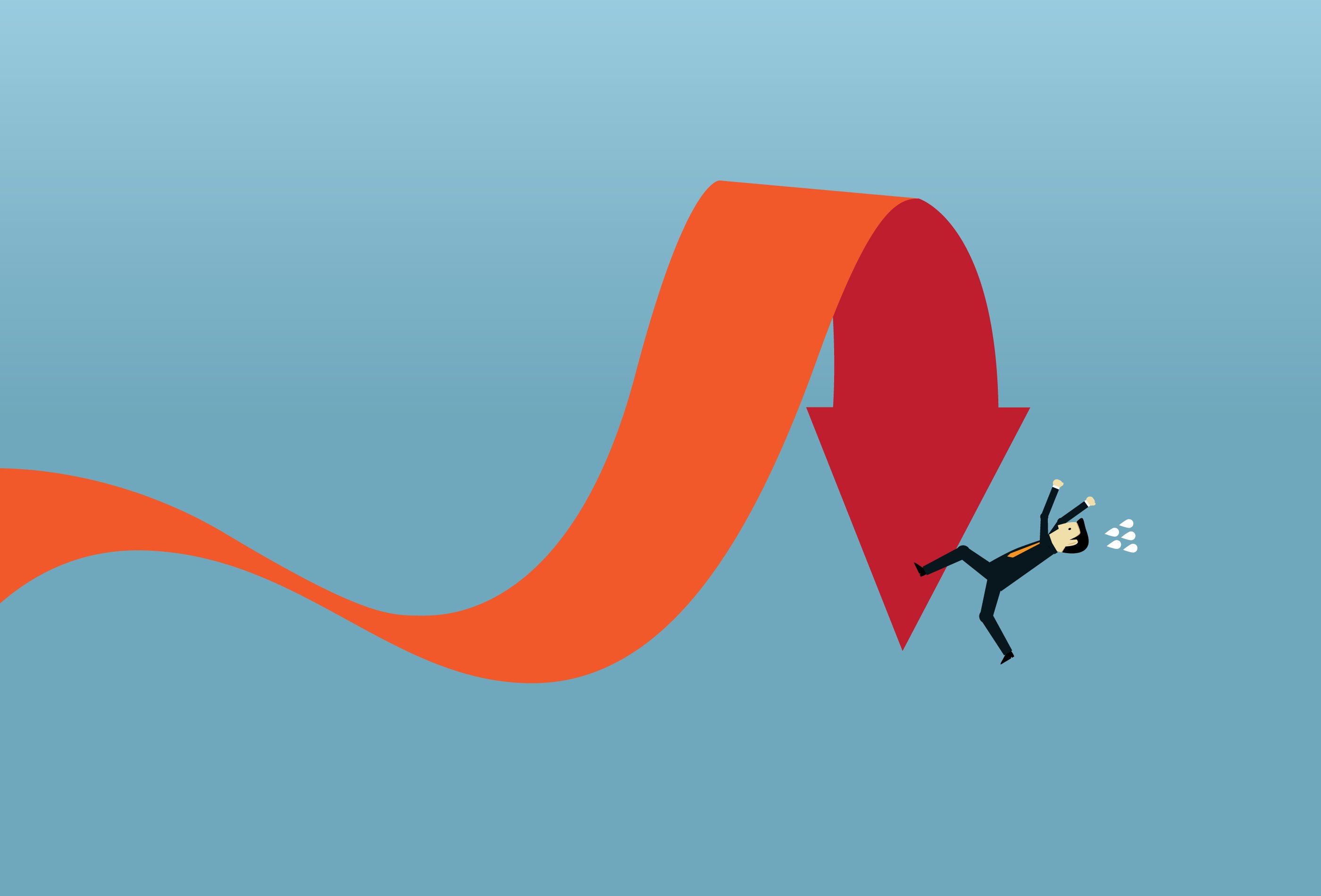 A red arrow swinging downwards suddenly.