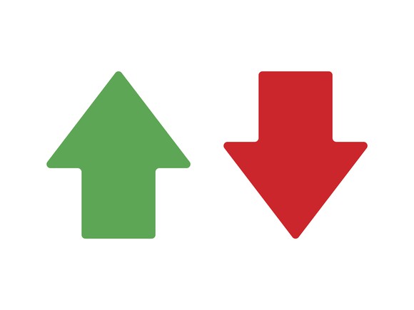 Green up arrow and red down arrow