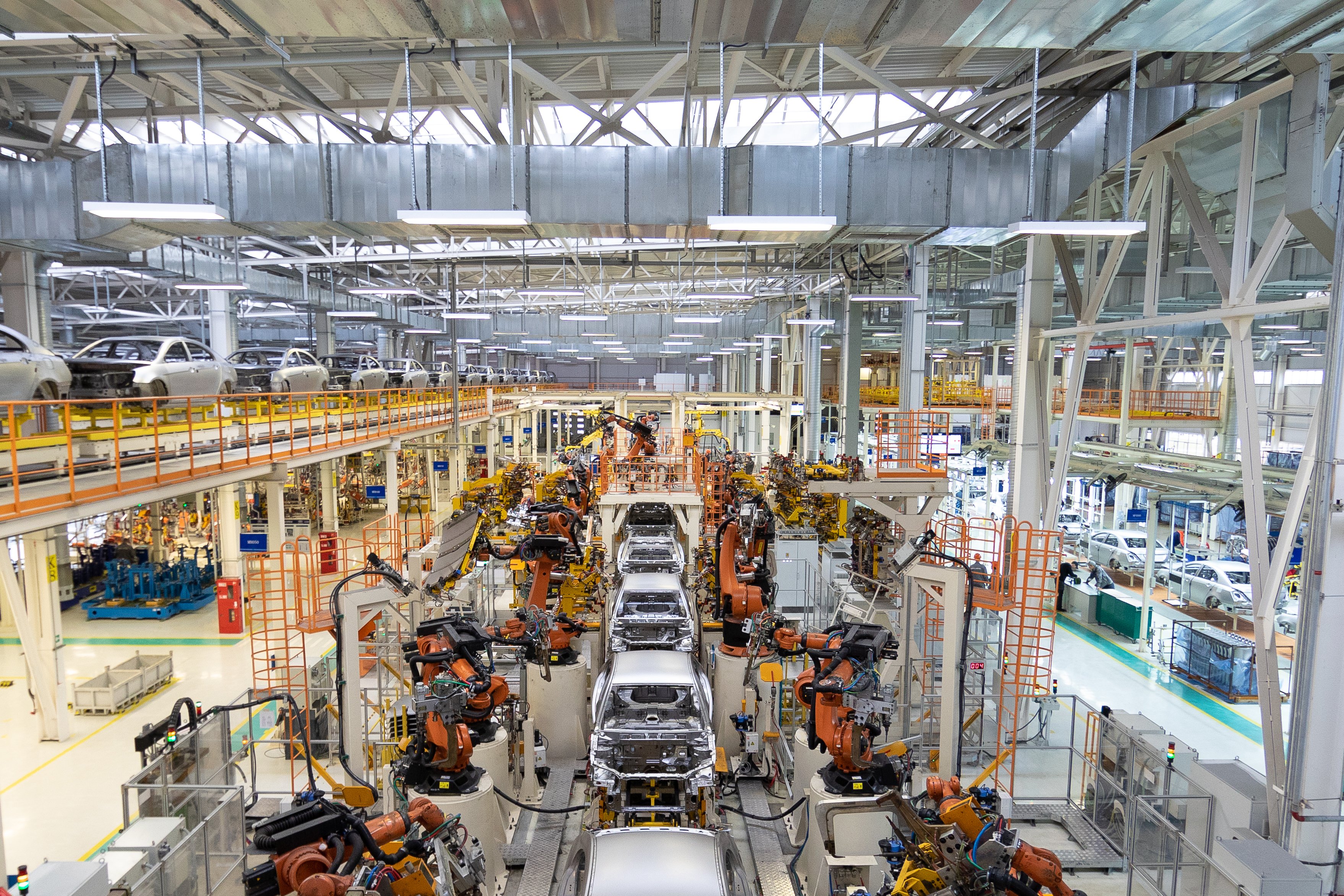 Photograph of automobile assembly plant.