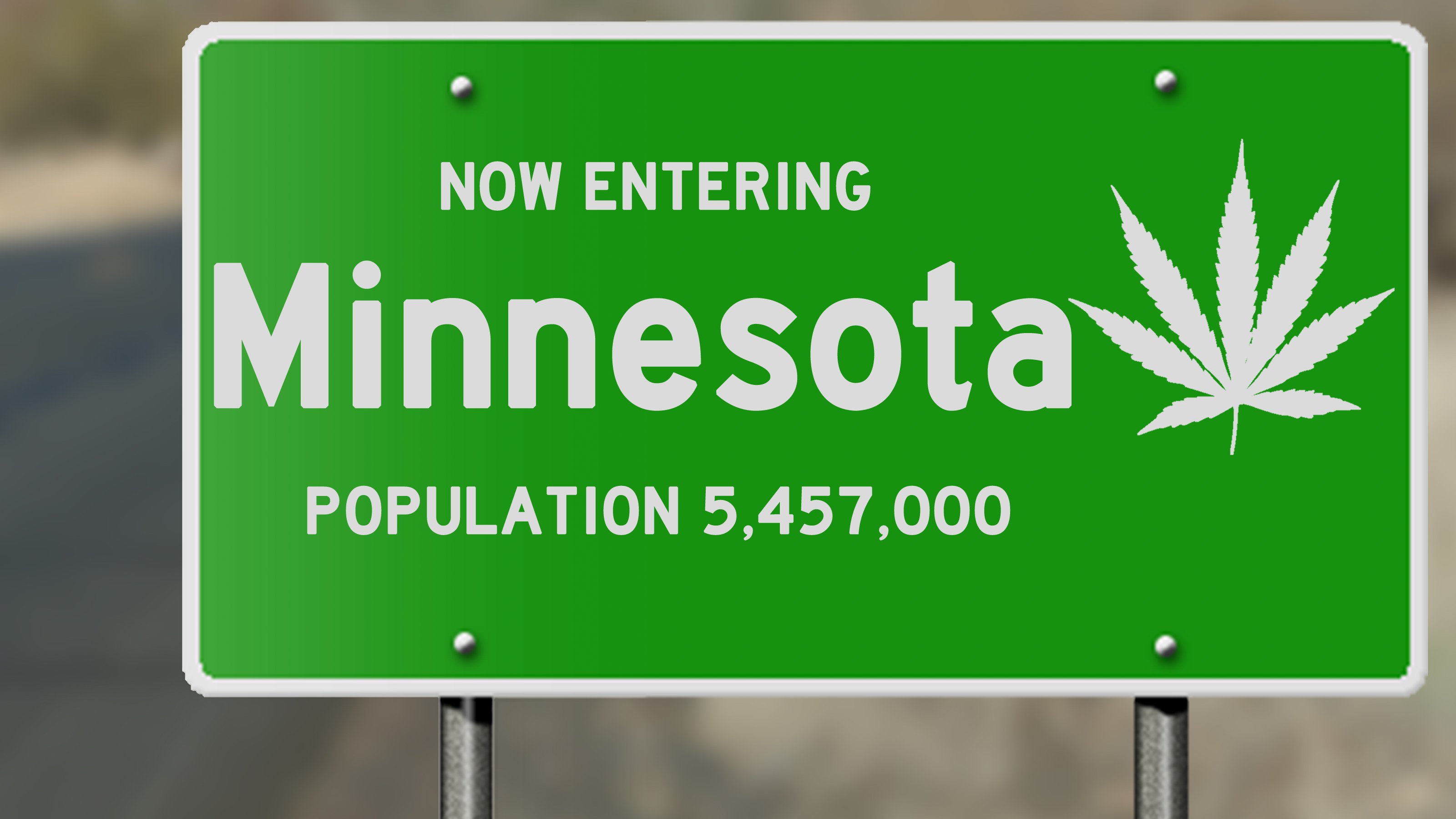 Minnesota road sign with cannabis leaf.