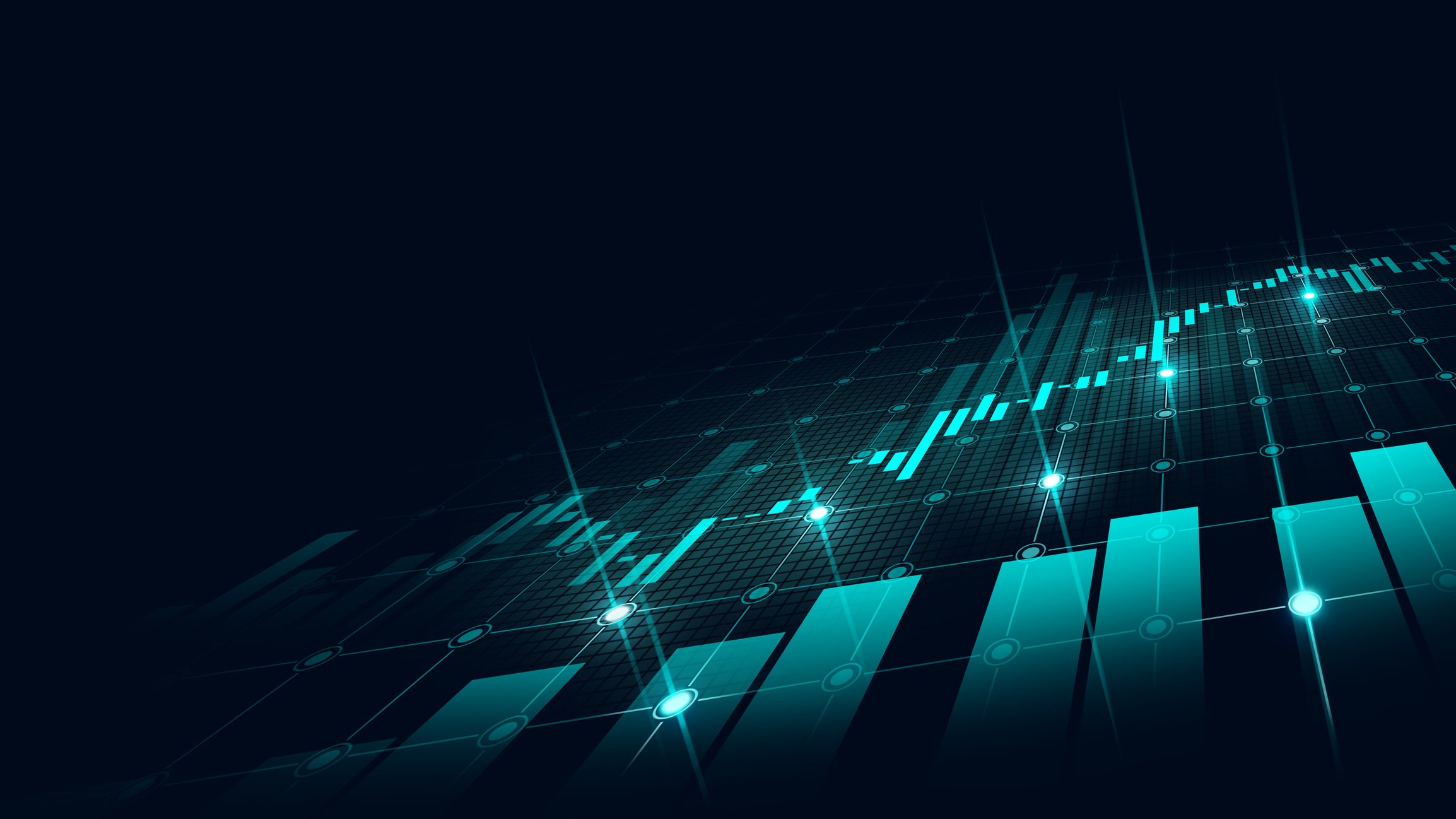 A bar graph underneath a candlestick chart.