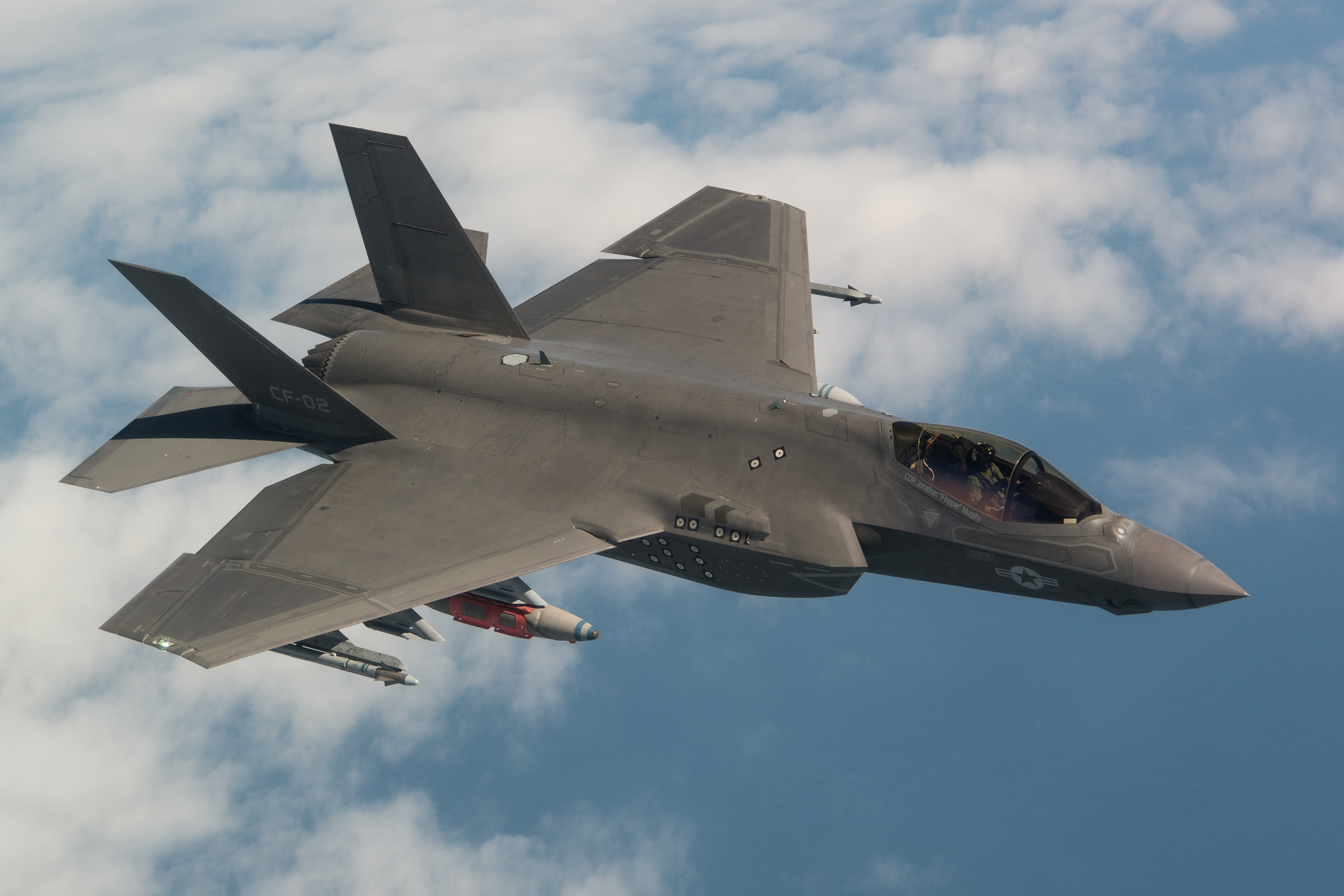 The F-35 flies above the clouds on a test flight.