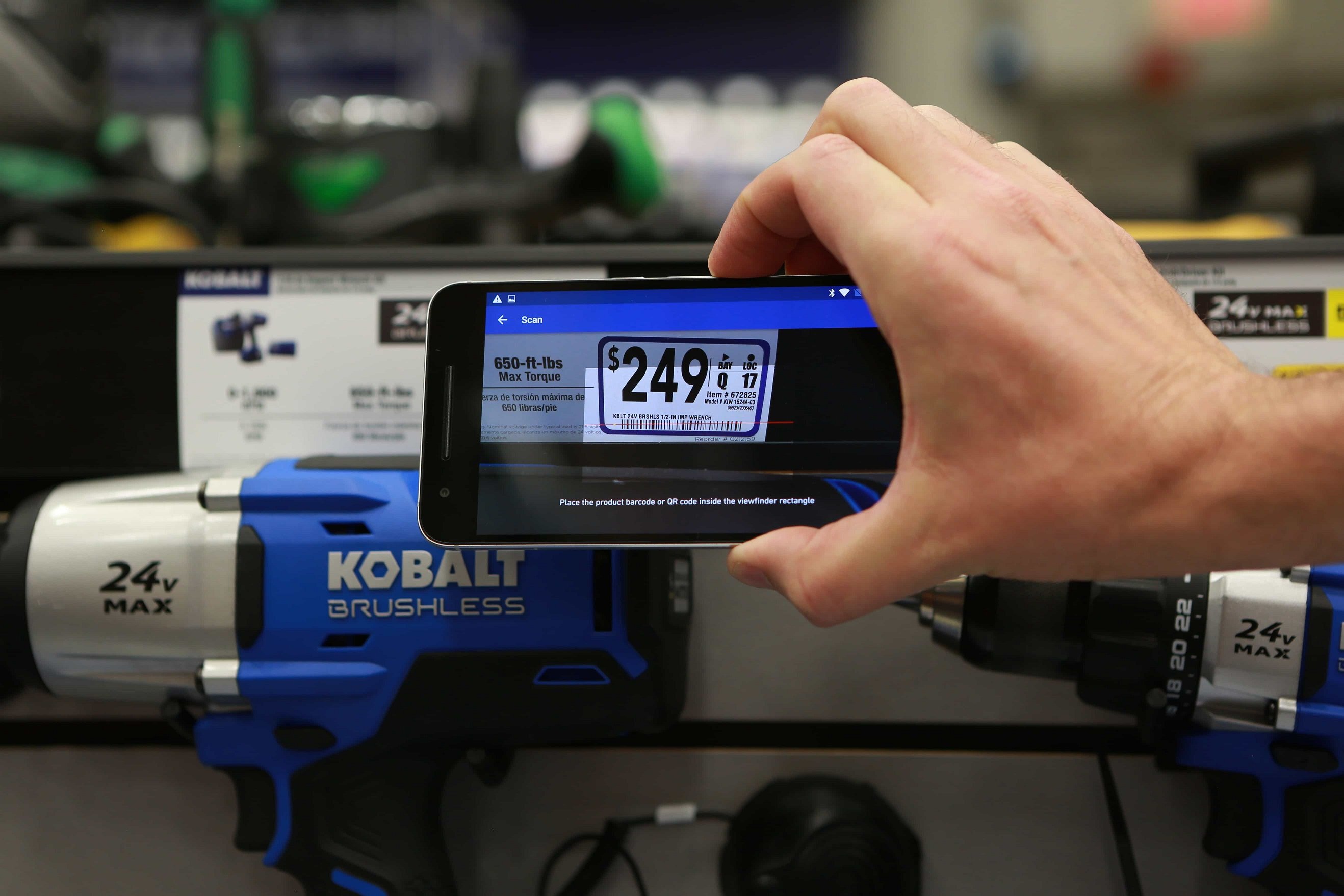 Scanning a product at Lowe's.