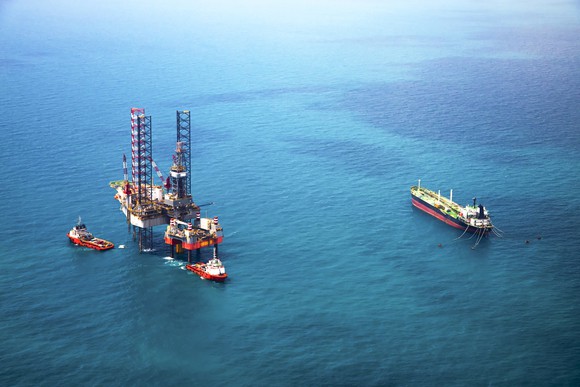 An oil rig operating in the Gulf of Mexico.