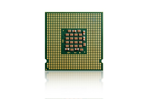 The back side of a CPU chip.