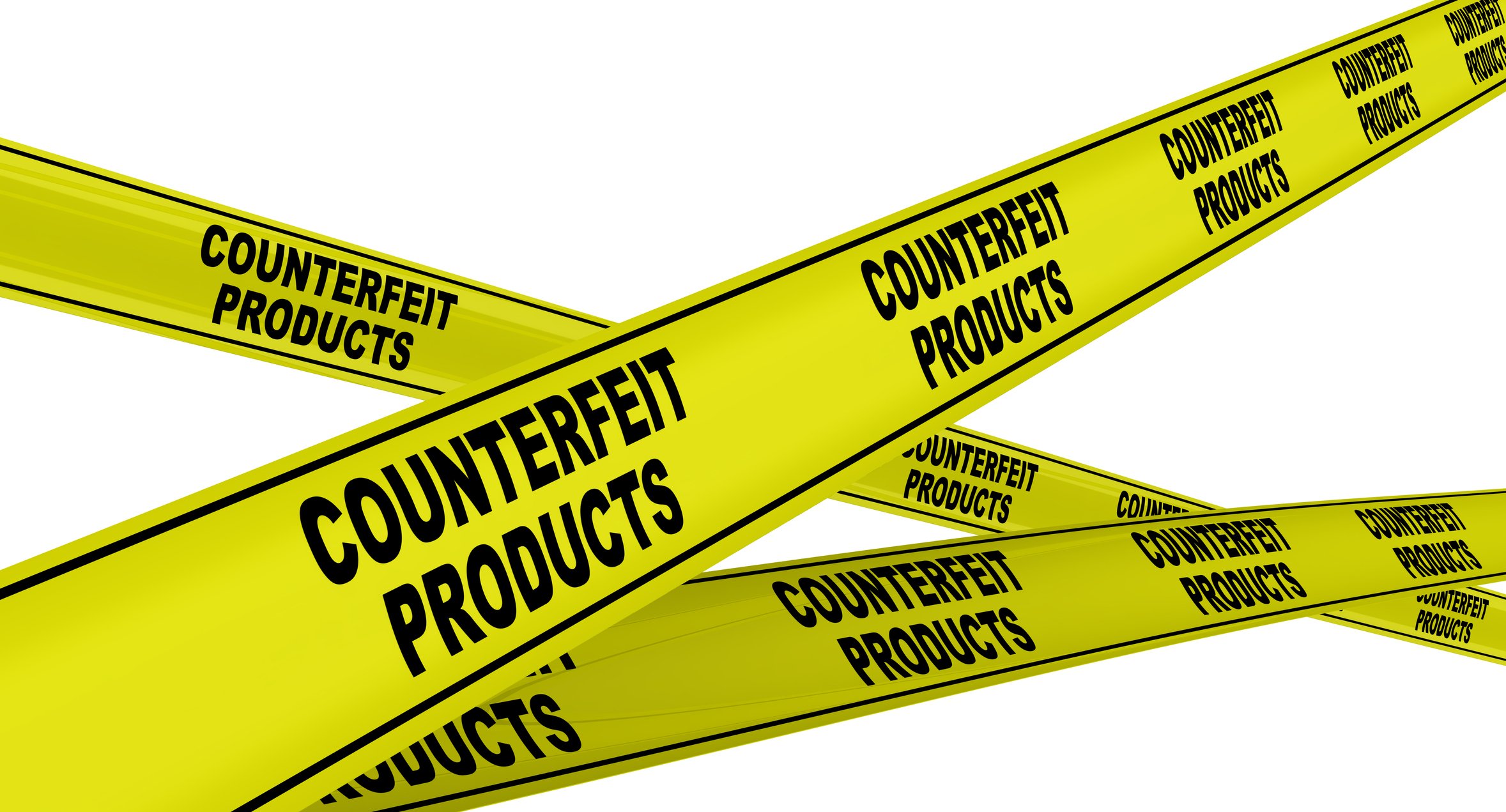 Yellow police tape that says counterfeit products. 