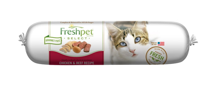 A roll of Freshpet cat food