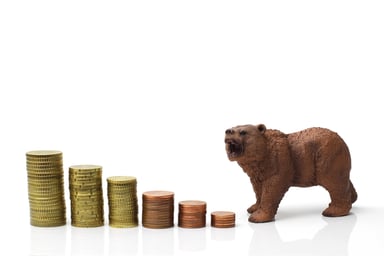 Bear and coins heading downward