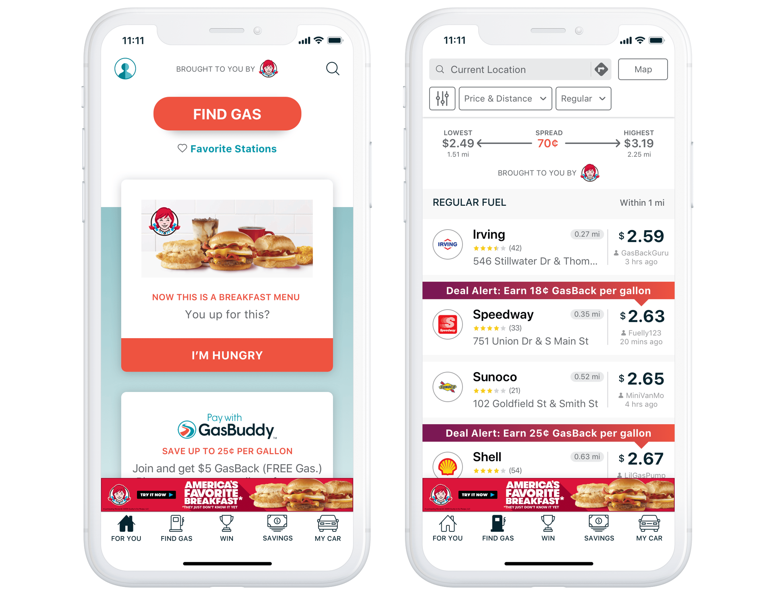 Wendy's ads on GasBuddy's mobile app