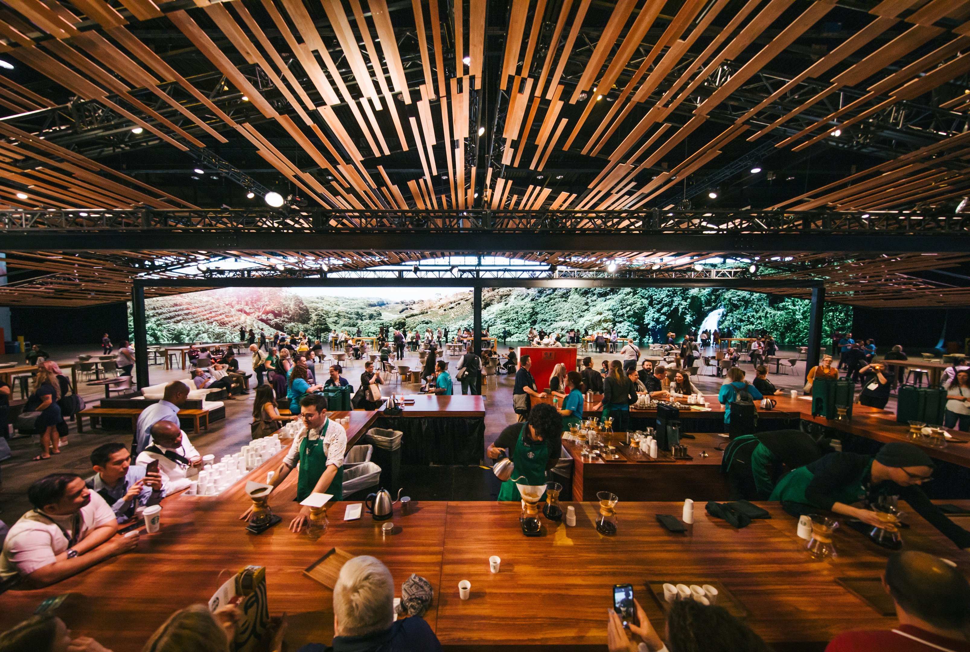 Inside of a Starbucks.