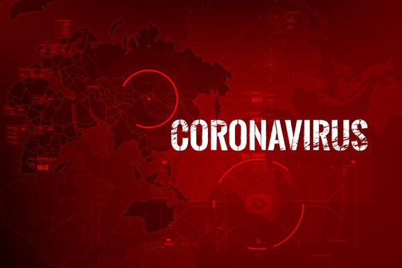 Coronavirus sign against map background. 