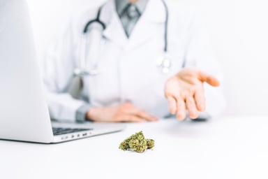 Cannabis on desk at doctors office