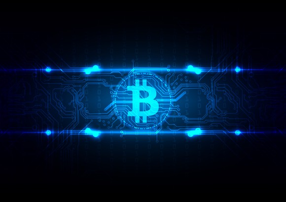 A digital image of a bitcoin logo.
