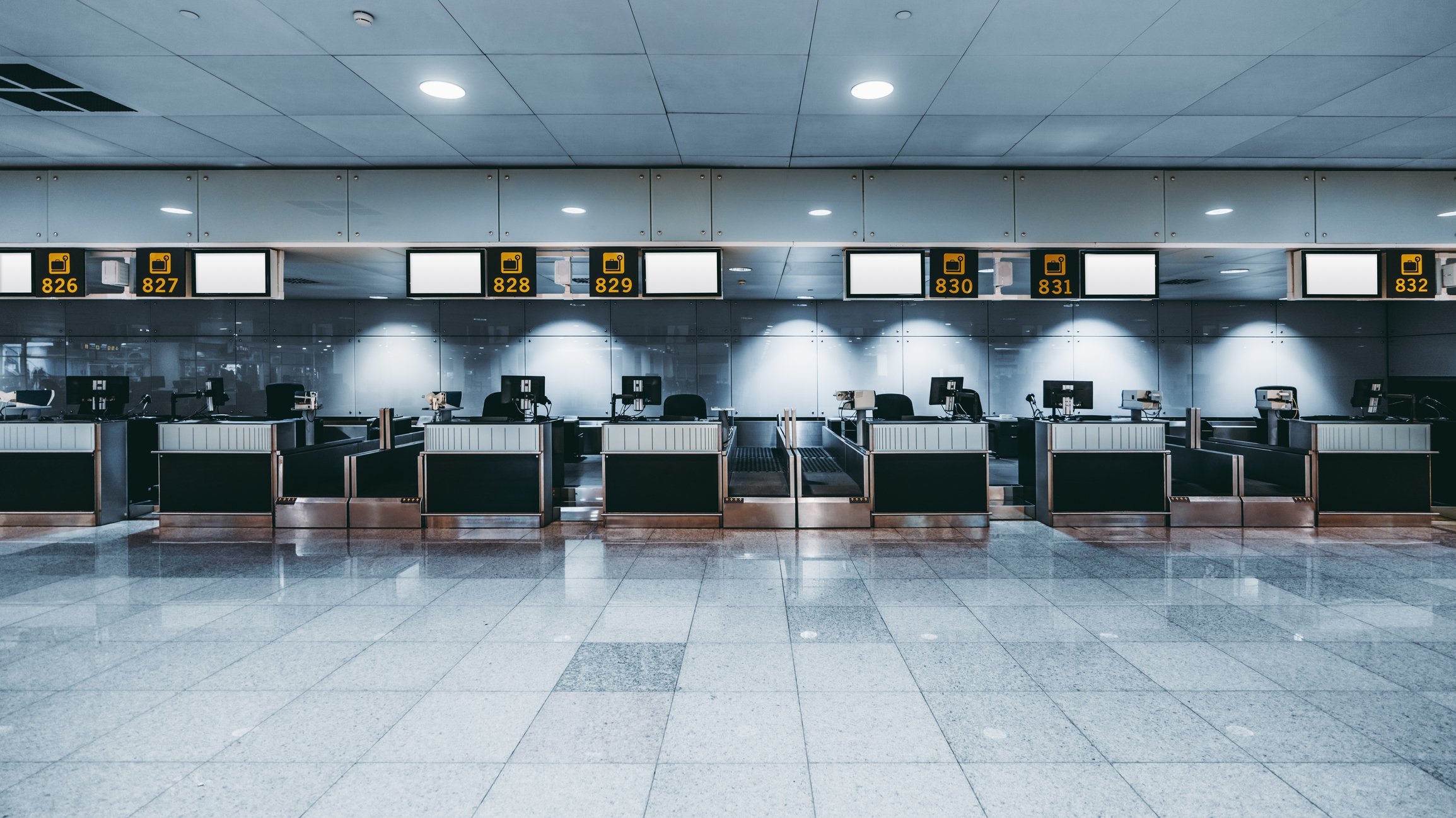 Empty airline counters
