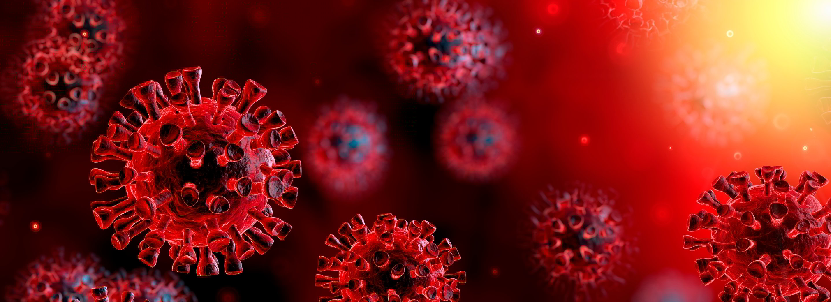 Coronavirus in red background.