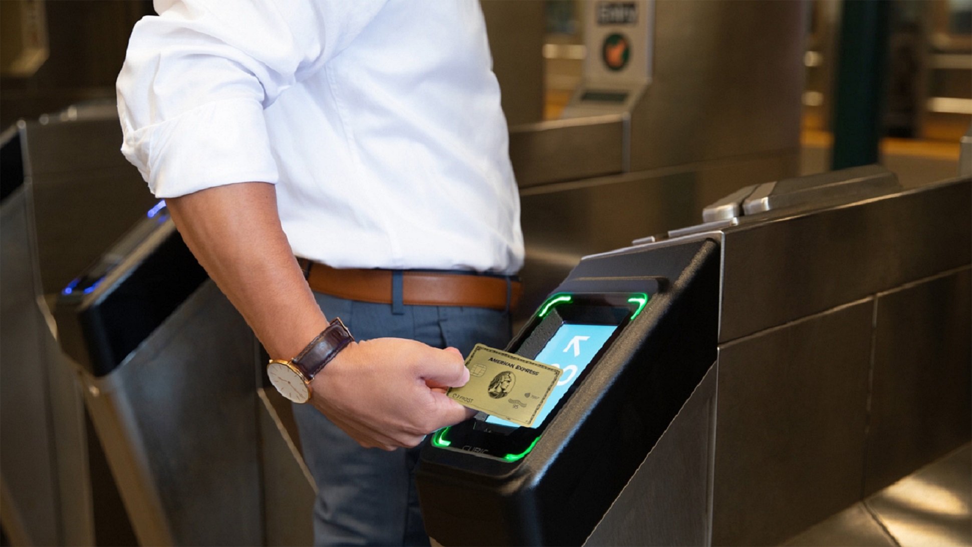 American Express contactless subway payment.