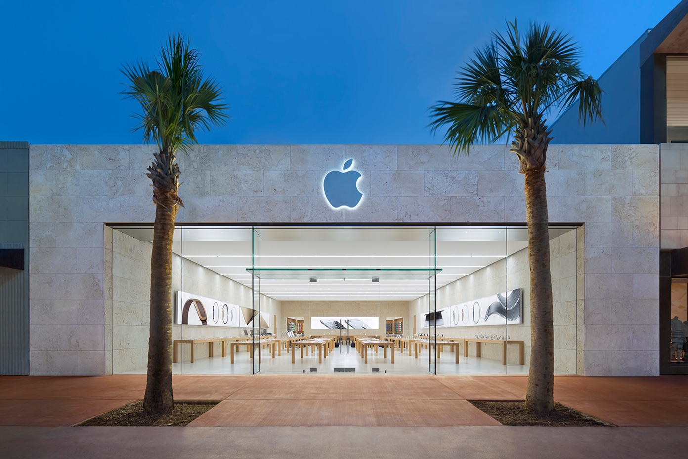The outside of an Apple Store location in Miami Beach, Florida.