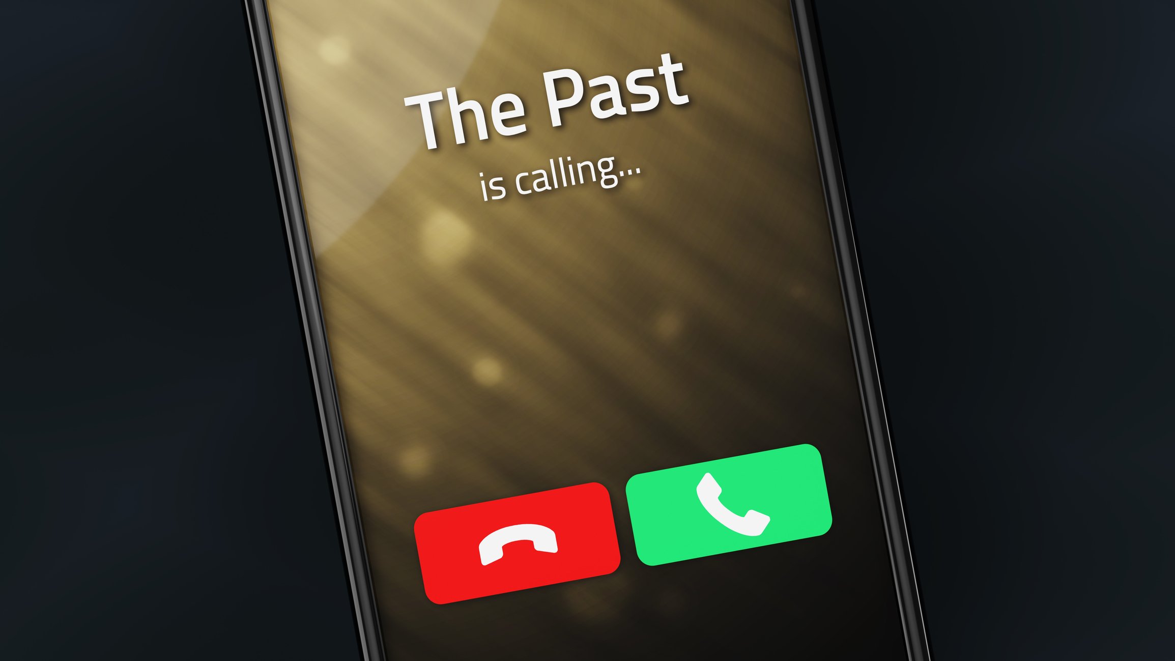 smart phone displaying the words: "the past is calling."