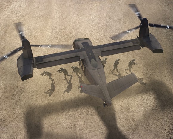 The V-280 shown dropping troops off in a battle zone.