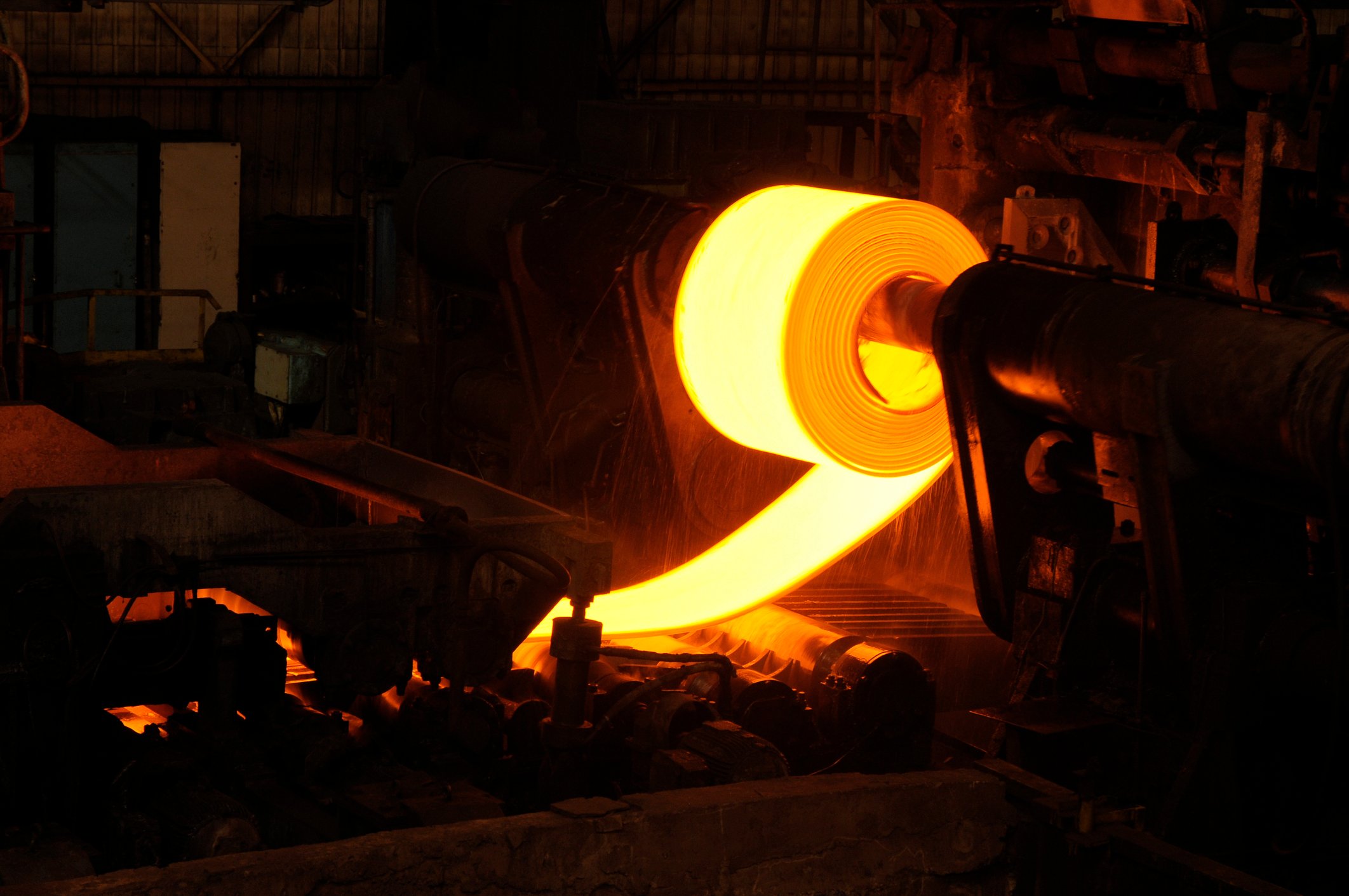 Hot Rolled steel coil being wrapped on a mandrel