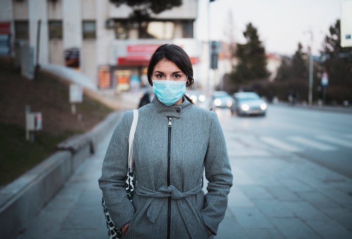 Woman wearing face mask