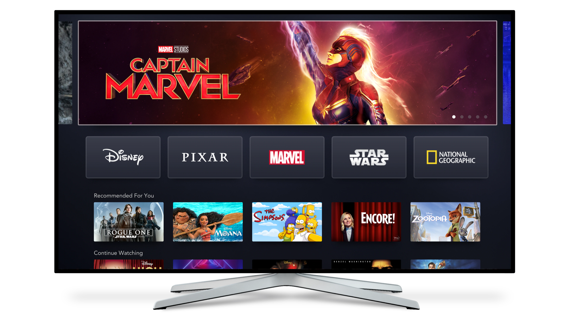 The Disney+ app on a TV.