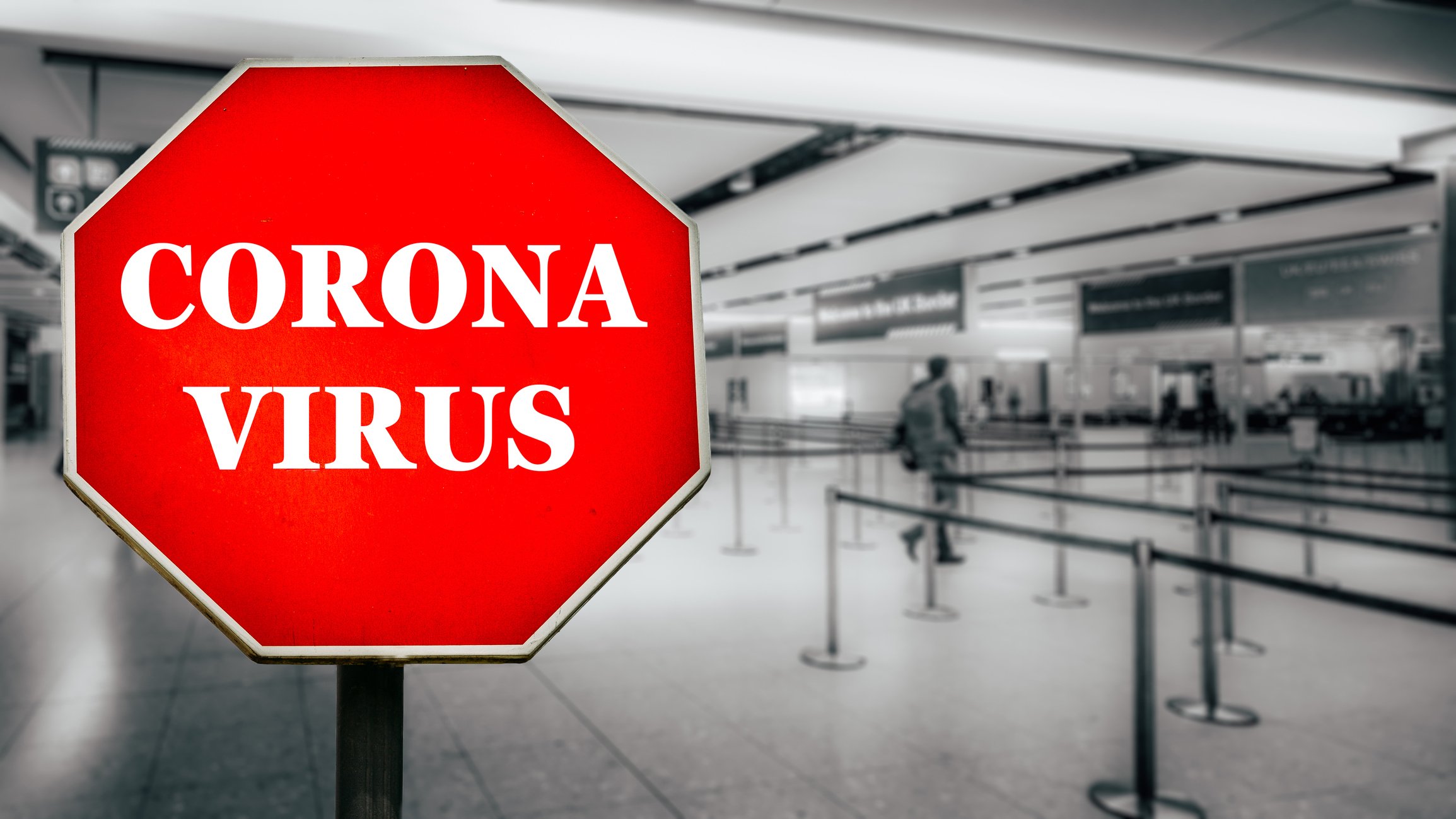 Coronavirus on a stop sign at an airport