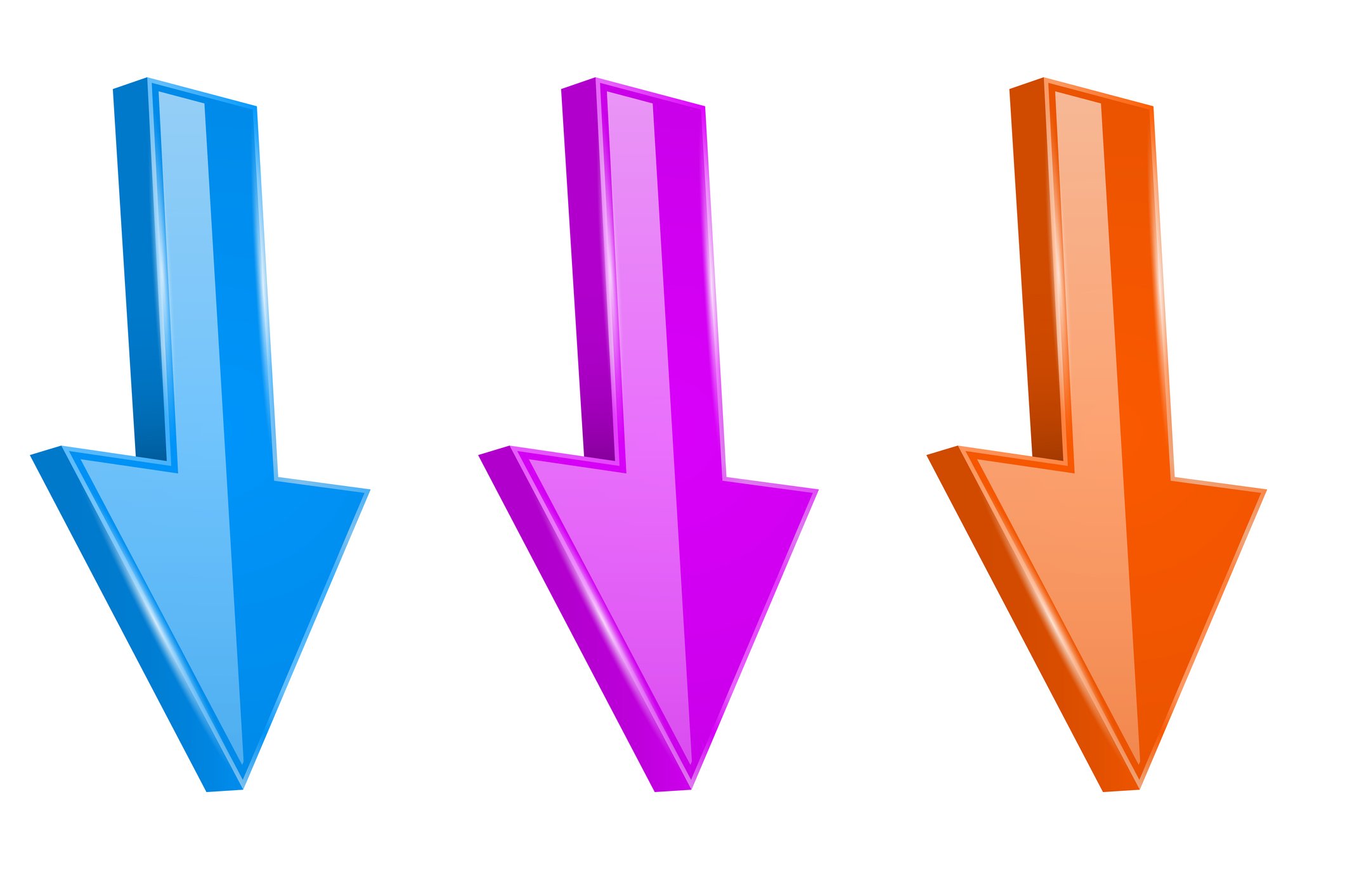 Three colorful arrows all pointing down.