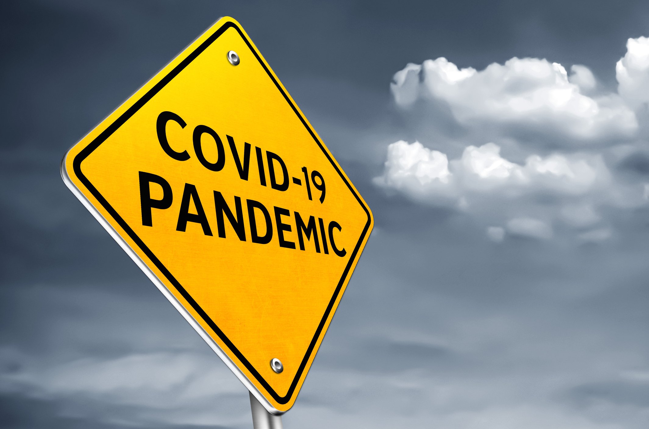 A road sign states COVID-19 pandemic.
