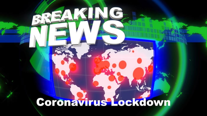 Breaking news - coronavirus lockdown with map of world showing coronavirus hotspots