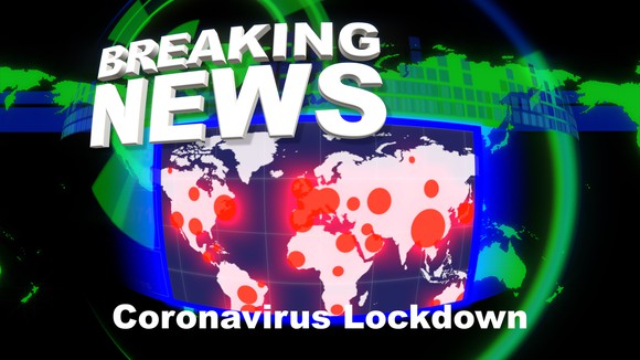 Breaking news - coronavirus lockdown with map of world showing coronavirus hotspots
