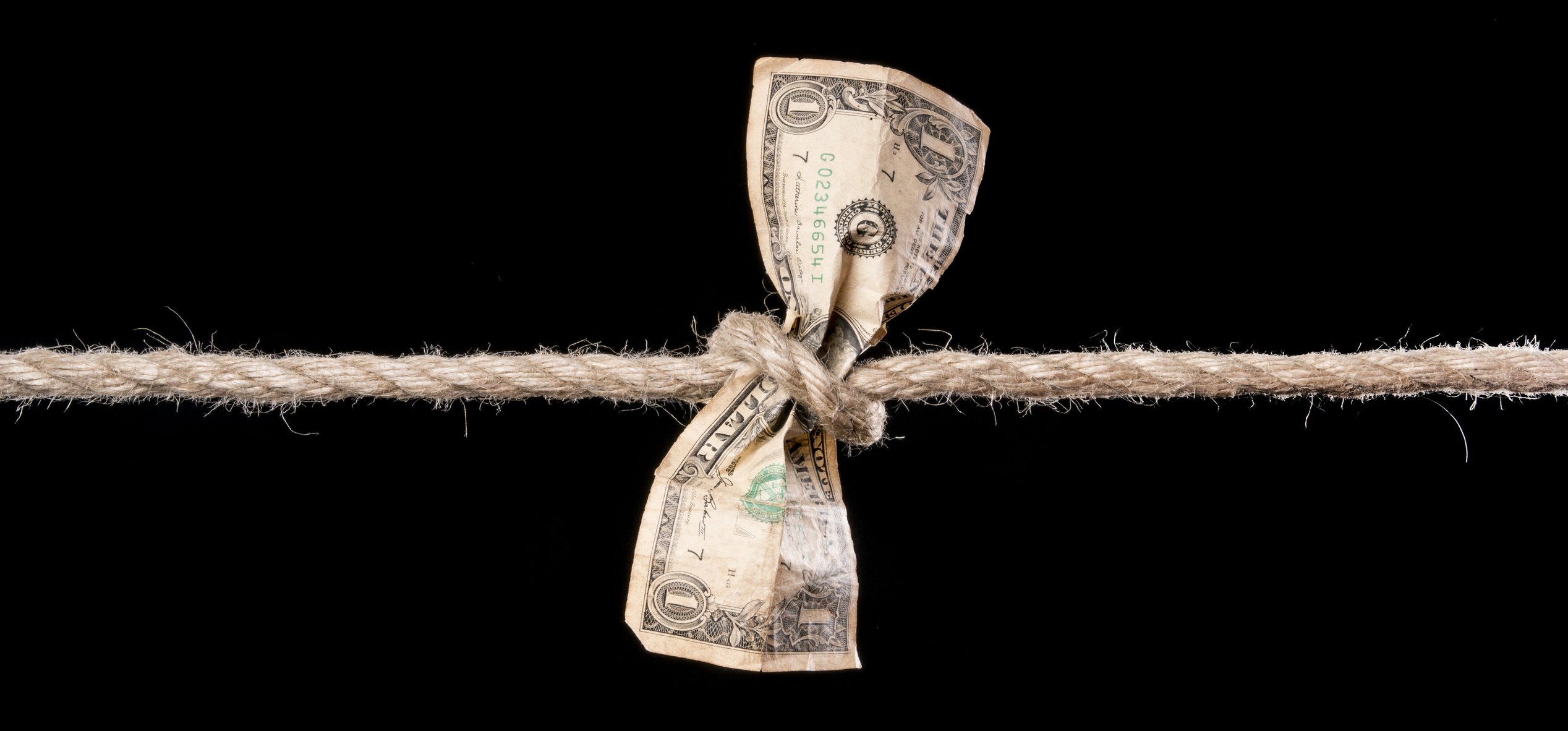 Rope strangles a dollar bill.