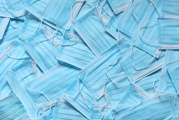 A collection of surgical face masks.