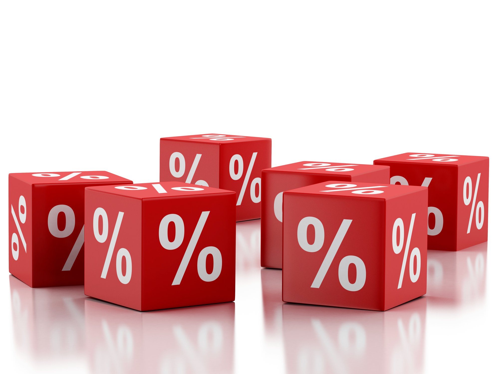 Red dice with percent signs on them.