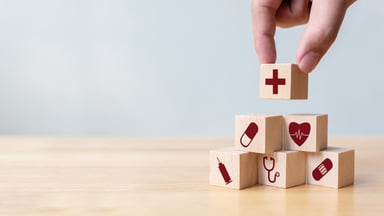 Wooden blocks with healthcare images
