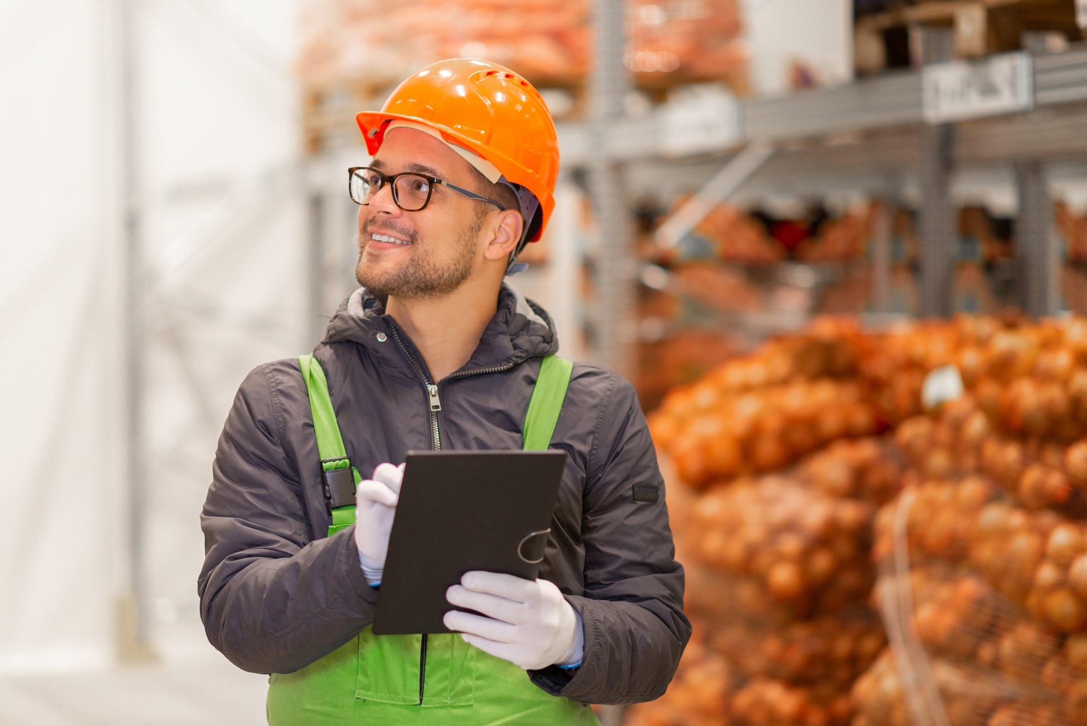 A worker at a food processing warehouse.