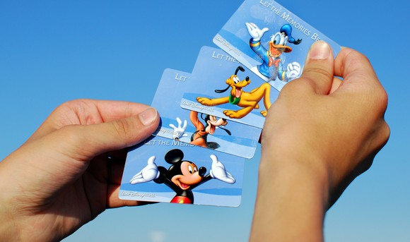 A collection of Disney parks admission cards.