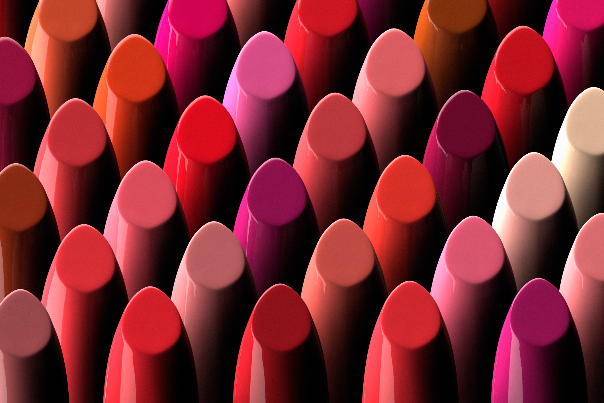 Many different colors of lipstick.