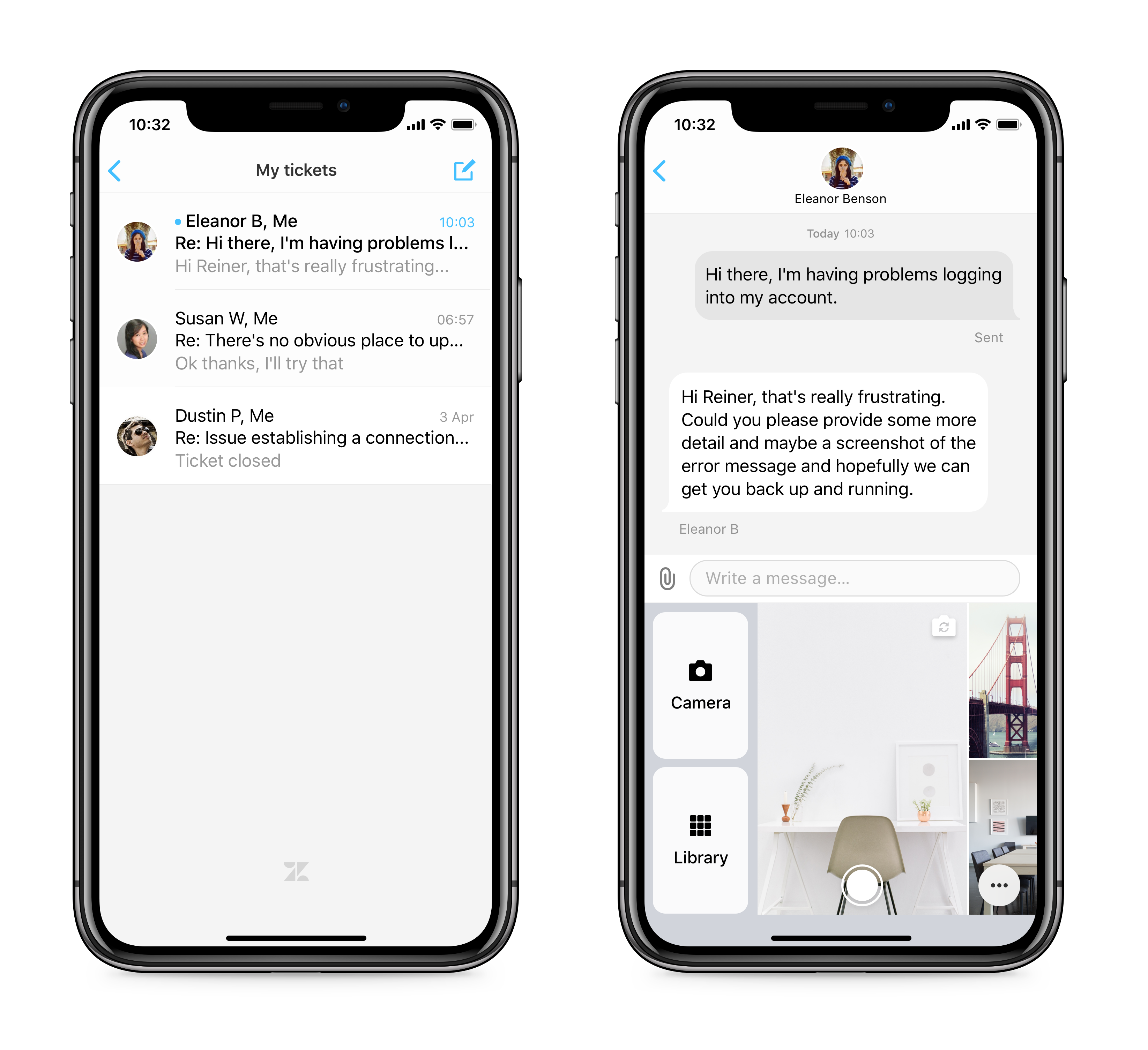 Zendesk helpdesk running on a smartphone.