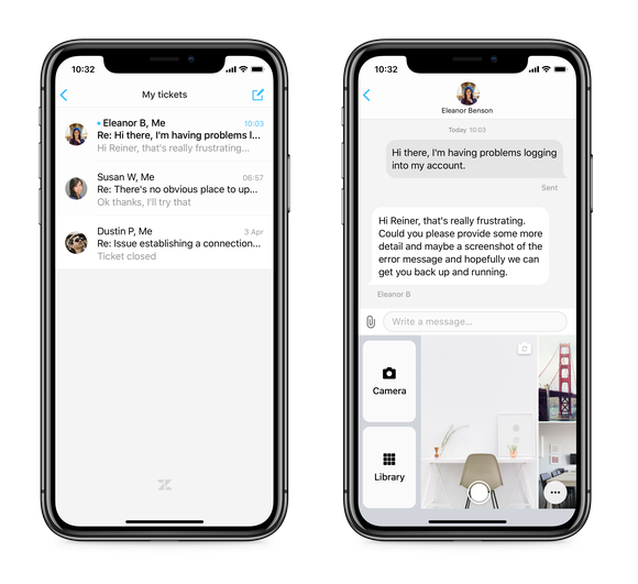 Zendesk helpdesk running on a smartphone.