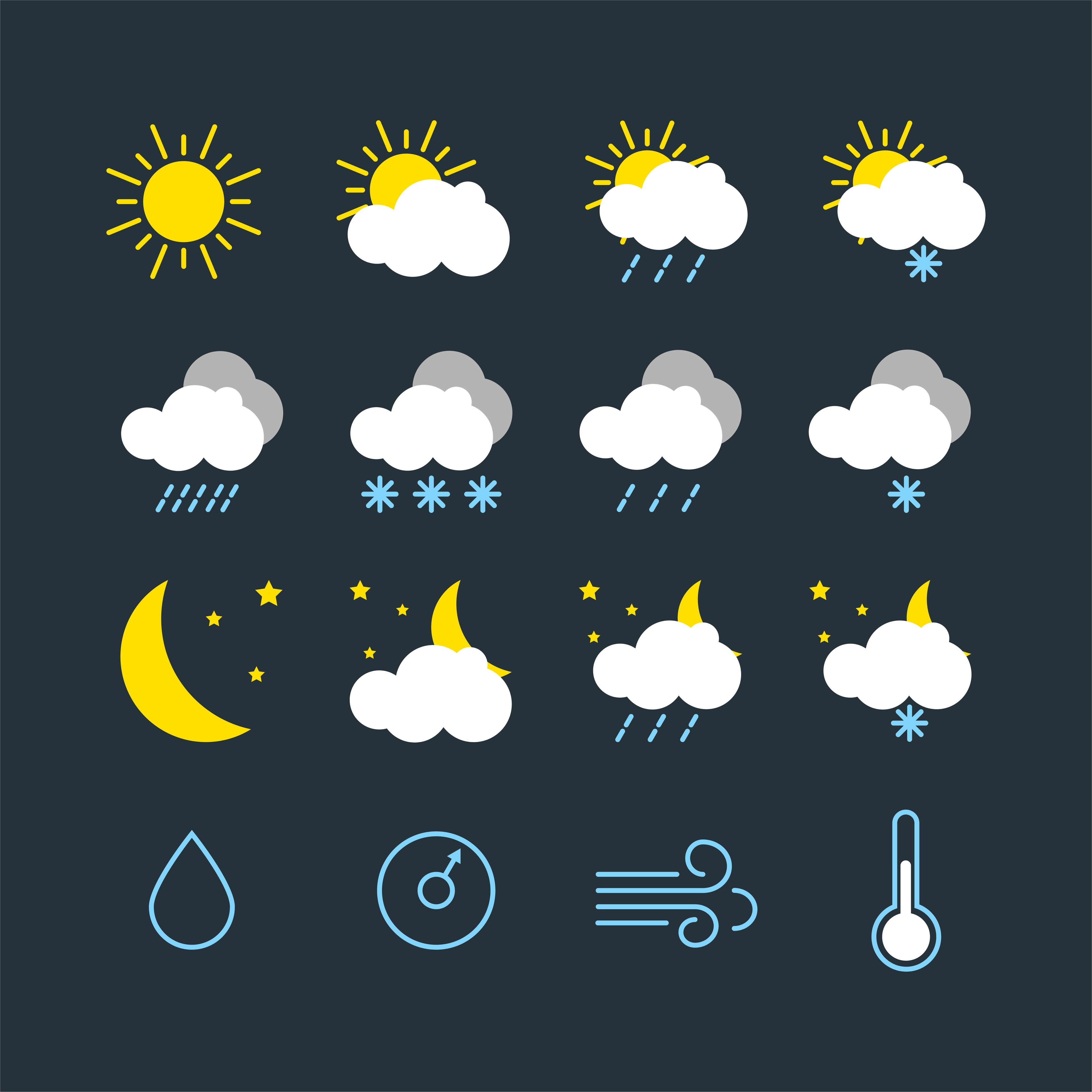 Weather icons representing different weather conditions