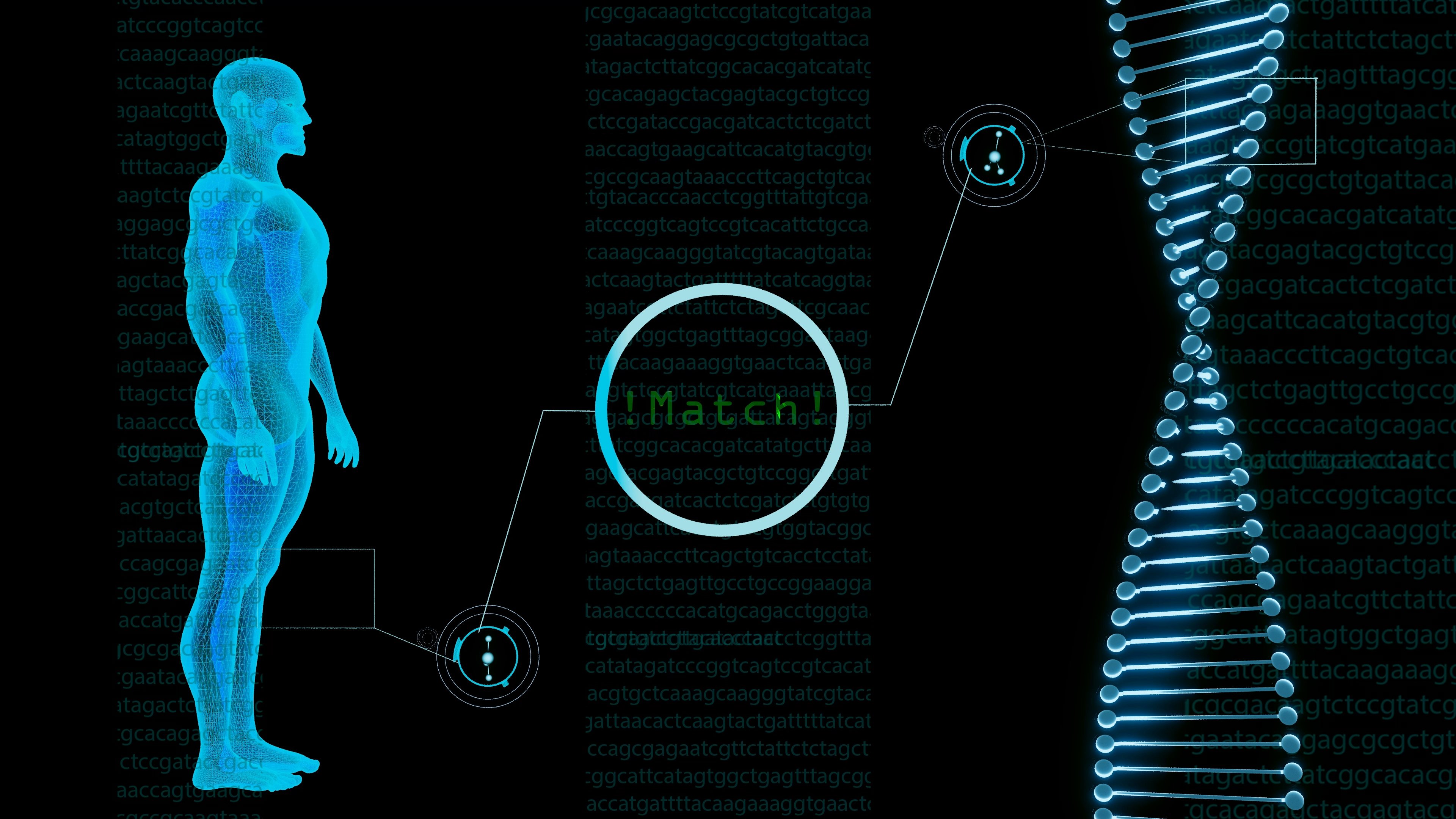 DNA helix with computer image of human being.