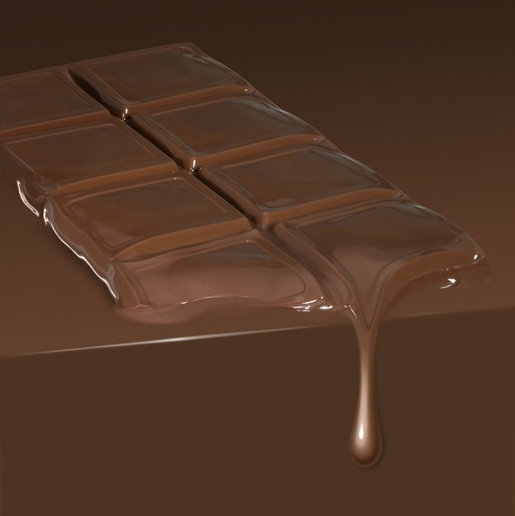 A melting chocolate bar drips down.