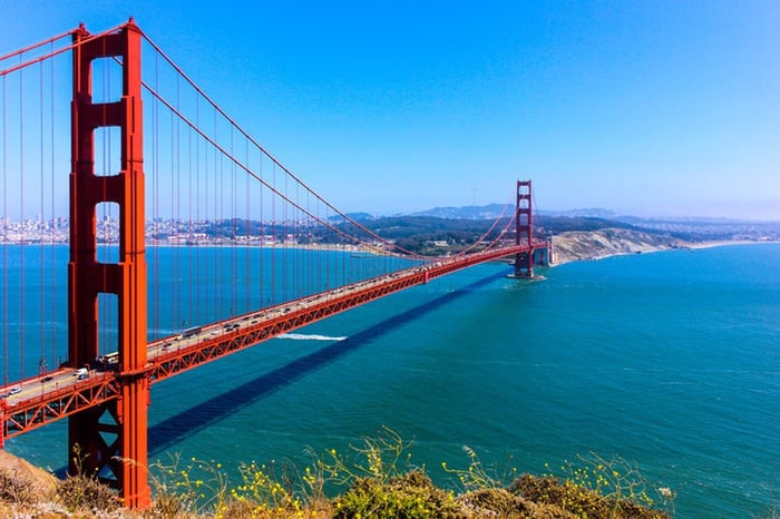 Suspension bridge on a clear day.